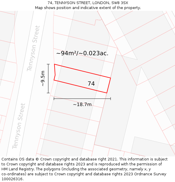 74, TENNYSON STREET, LONDON, SW8 3SX: Plot and title map