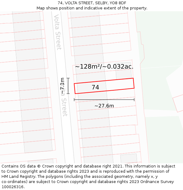 74, VOLTA STREET, SELBY, YO8 8DF: Plot and title map