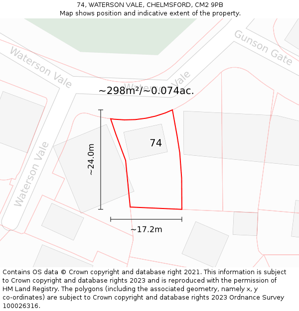 74, WATERSON VALE, CHELMSFORD, CM2 9PB: Plot and title map