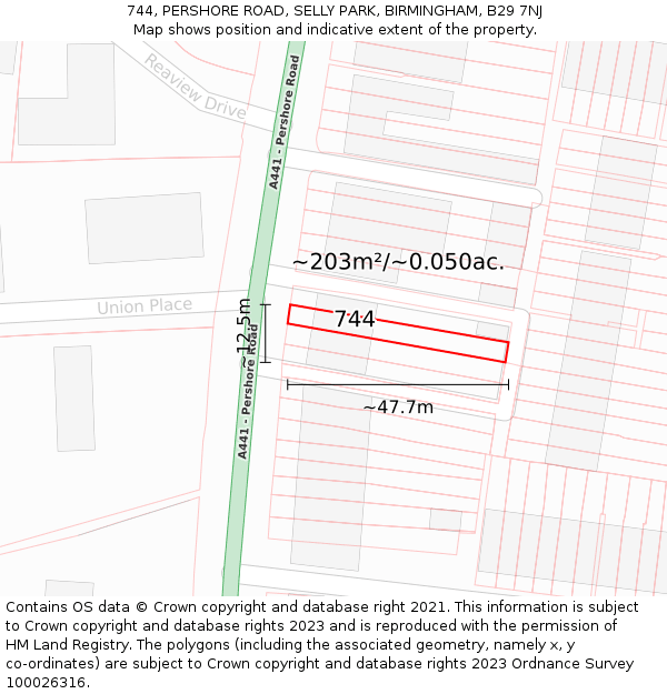744, PERSHORE ROAD, SELLY PARK, BIRMINGHAM, B29 7NJ: Plot and title map