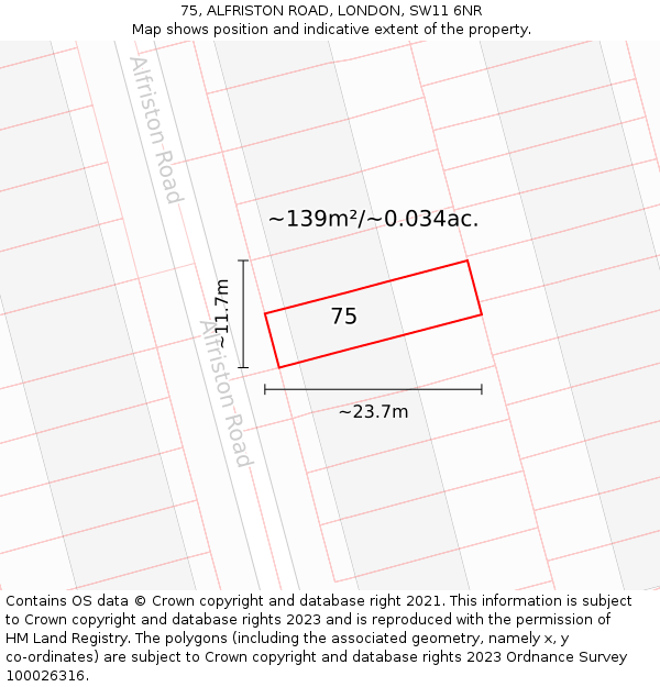 75, ALFRISTON ROAD, LONDON, SW11 6NR: Plot and title map