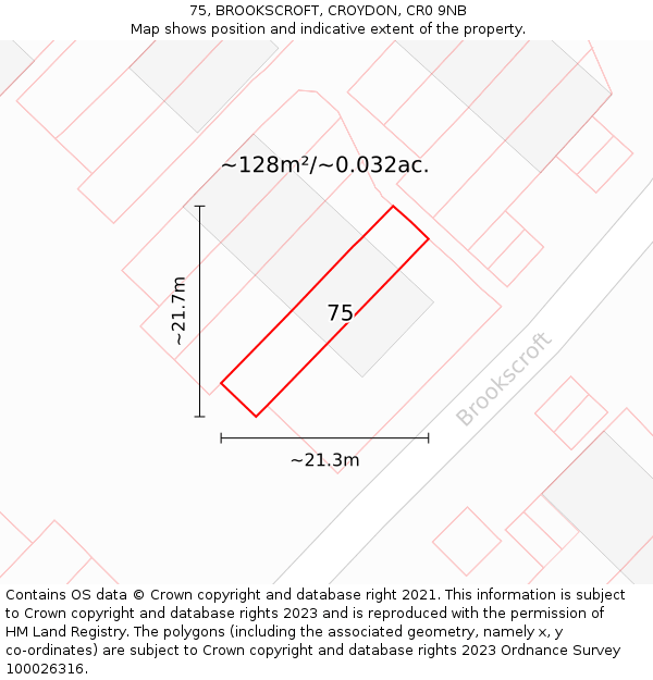75, BROOKSCROFT, CROYDON, CR0 9NB: Plot and title map