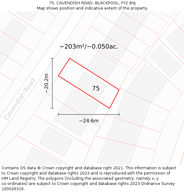 75, CAVENDISH ROAD, BLACKPOOL, FY2 9NJ: Plot and title map