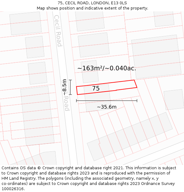 75, CECIL ROAD, LONDON, E13 0LS: Plot and title map