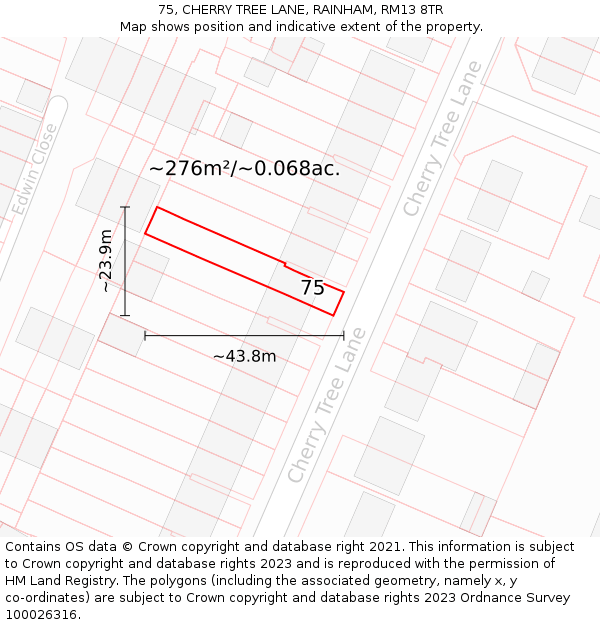 75, CHERRY TREE LANE, RAINHAM, RM13 8TR: Plot and title map