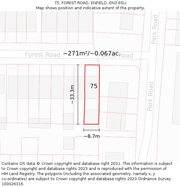 75, FOREST ROAD, ENFIELD, EN3 6SU: Plot and title map