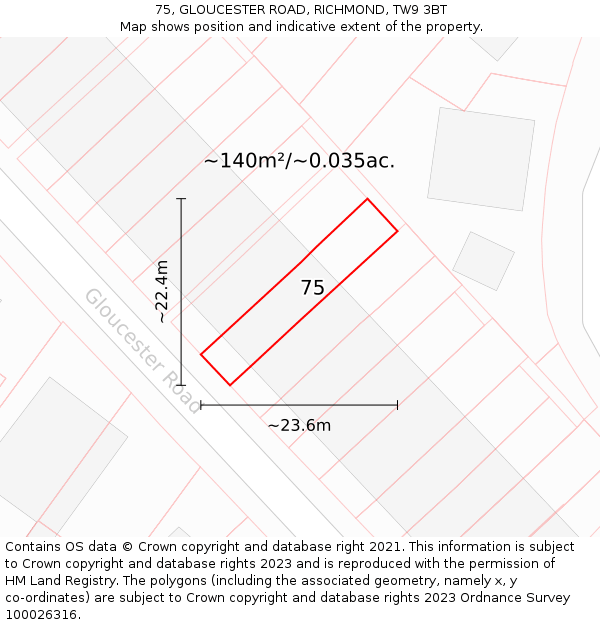 75, GLOUCESTER ROAD, RICHMOND, TW9 3BT: Plot and title map