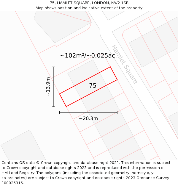 75, HAMLET SQUARE, LONDON, NW2 1SR: Plot and title map