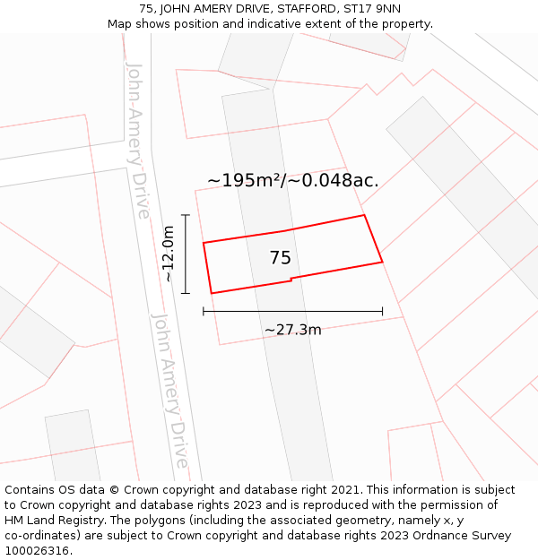 75, JOHN AMERY DRIVE, STAFFORD, ST17 9NN: Plot and title map