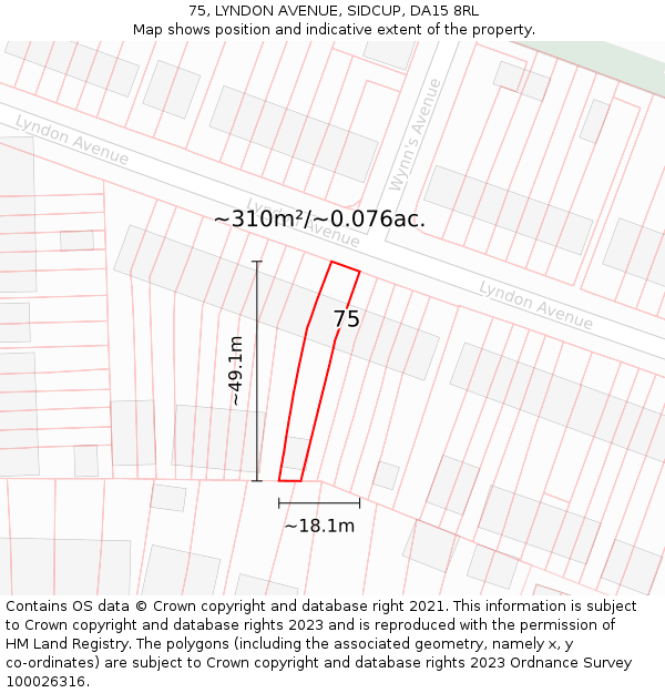 75, LYNDON AVENUE, SIDCUP, DA15 8RL: Plot and title map