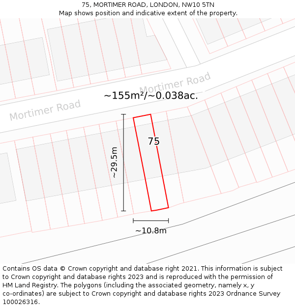 75, MORTIMER ROAD, LONDON, NW10 5TN: Plot and title map