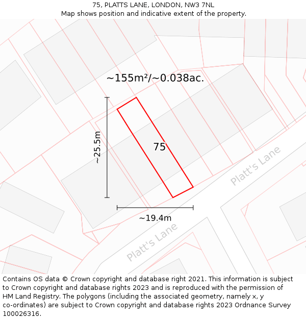 75, PLATTS LANE, LONDON, NW3 7NL: Plot and title map
