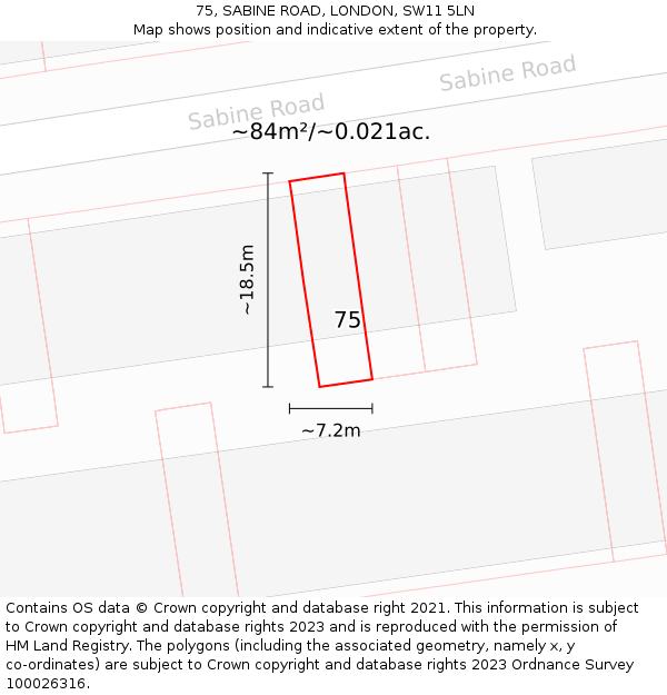 75, SABINE ROAD, LONDON, SW11 5LN: Plot and title map