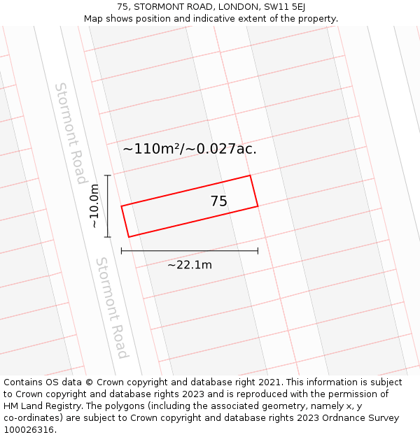75, STORMONT ROAD, LONDON, SW11 5EJ: Plot and title map