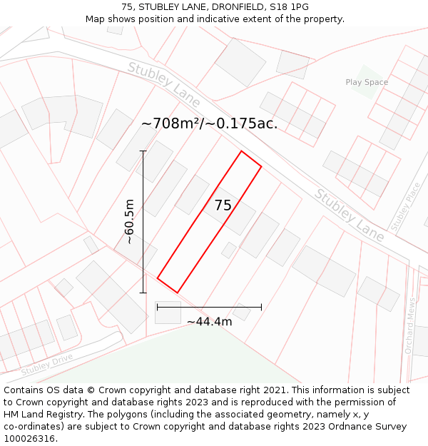 75, STUBLEY LANE, DRONFIELD, S18 1PG: Plot and title map