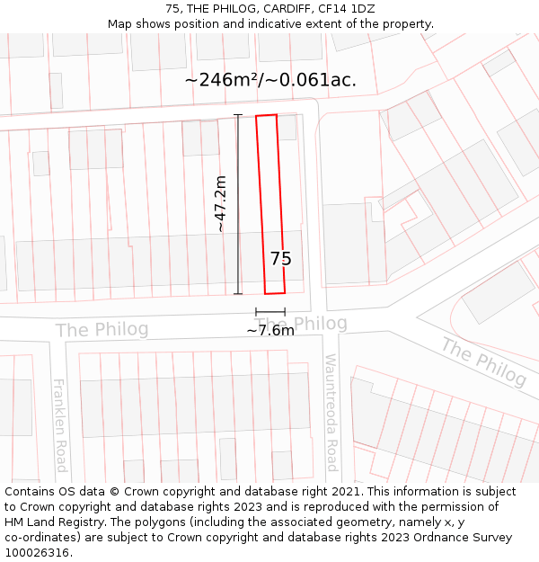 75, THE PHILOG, CARDIFF, CF14 1DZ: Plot and title map