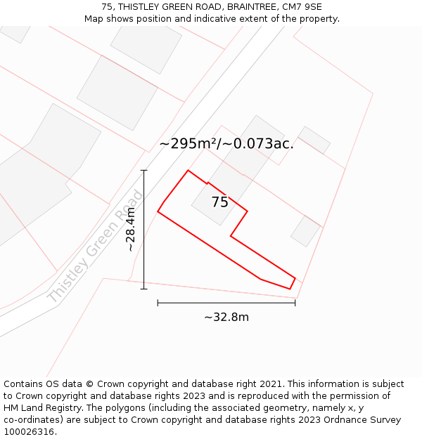 75, THISTLEY GREEN ROAD, BRAINTREE, CM7 9SE: Plot and title map