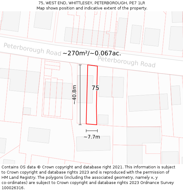 75, WEST END, WHITTLESEY, PETERBOROUGH, PE7 1LR: Plot and title map