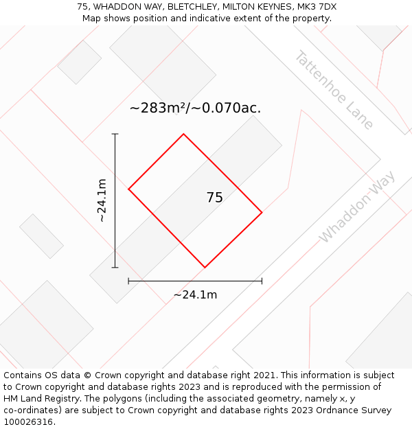 75, WHADDON WAY, BLETCHLEY, MILTON KEYNES, MK3 7DX: Plot and title map