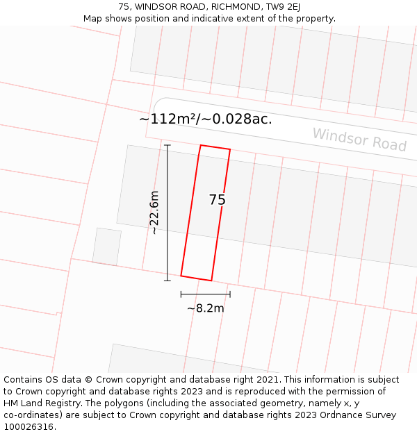 75, WINDSOR ROAD, RICHMOND, TW9 2EJ: Plot and title map