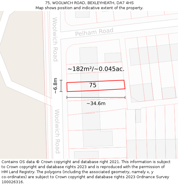 75, WOOLWICH ROAD, BEXLEYHEATH, DA7 4HS: Plot and title map