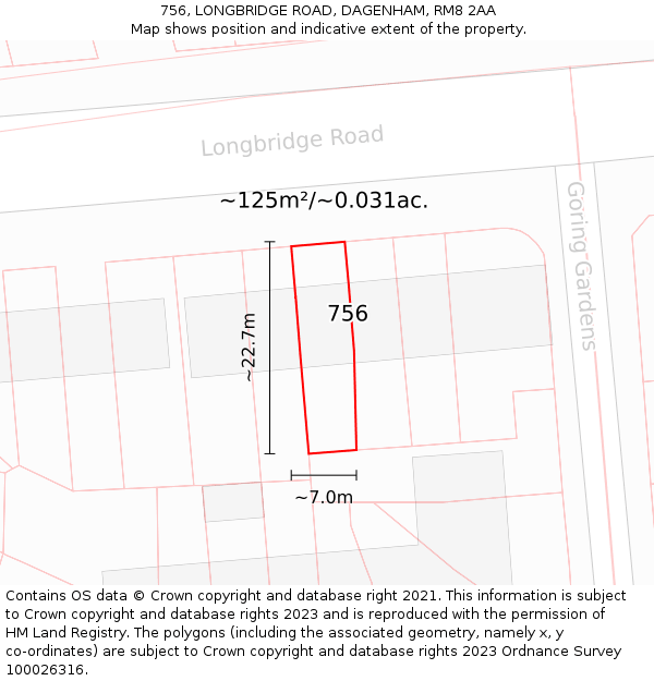756, LONGBRIDGE ROAD, DAGENHAM, RM8 2AA: Plot and title map
