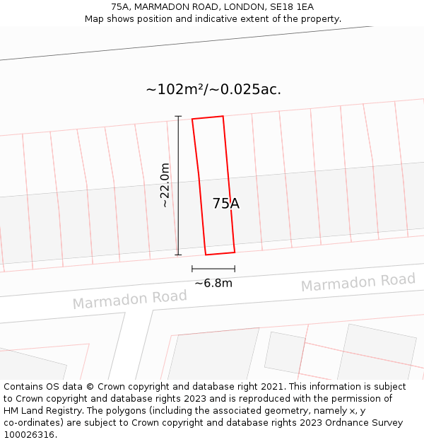 75A, MARMADON ROAD, LONDON, SE18 1EA: Plot and title map