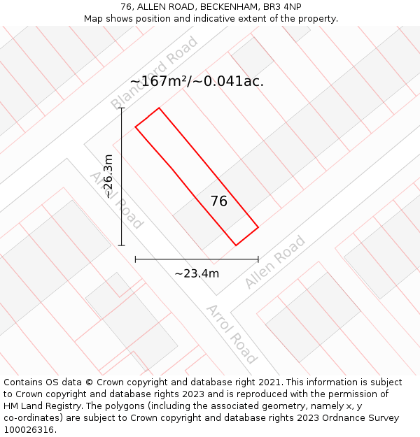 76, ALLEN ROAD, BECKENHAM, BR3 4NP: Plot and title map