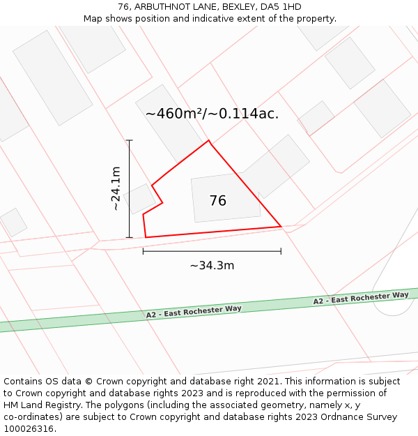 76, ARBUTHNOT LANE, BEXLEY, DA5 1HD: Plot and title map