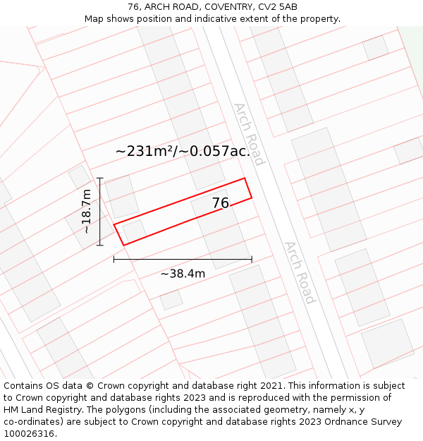 76, ARCH ROAD, COVENTRY, CV2 5AB: Plot and title map