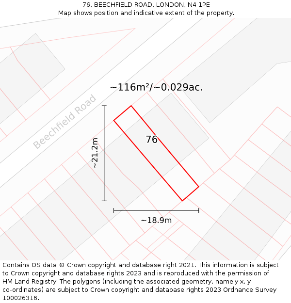 76, BEECHFIELD ROAD, LONDON, N4 1PE: Plot and title map