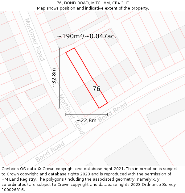 76, BOND ROAD, MITCHAM, CR4 3HF: Plot and title map