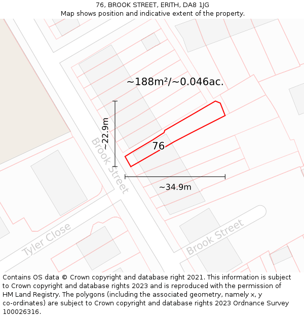 76, BROOK STREET, ERITH, DA8 1JG: Plot and title map