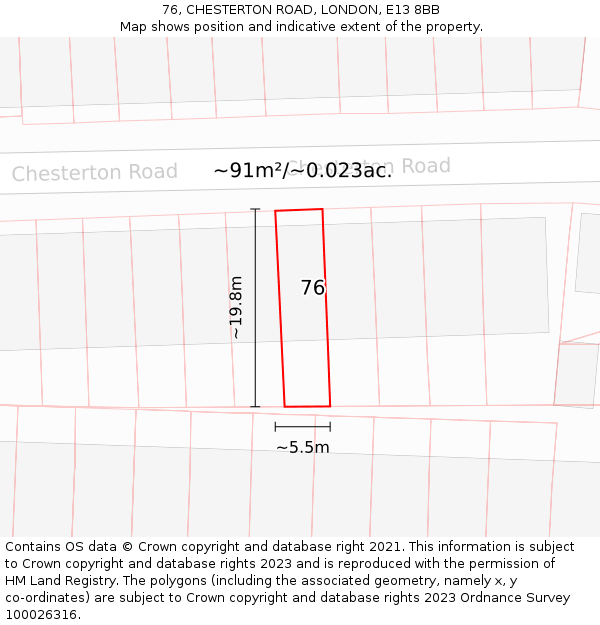 76, CHESTERTON ROAD, LONDON, E13 8BB: Plot and title map