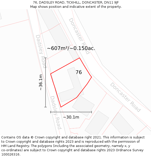 76, DADSLEY ROAD, TICKHILL, DONCASTER, DN11 9JF: Plot and title map