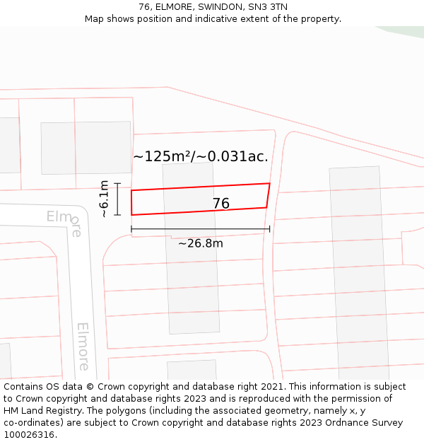 76, ELMORE, SWINDON, SN3 3TN: Plot and title map