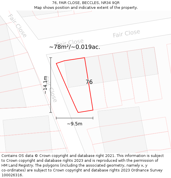 76, FAIR CLOSE, BECCLES, NR34 9QR: Plot and title map