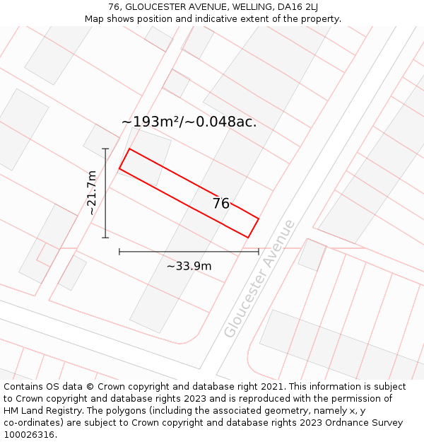 76, GLOUCESTER AVENUE, WELLING, DA16 2LJ: Plot and title map