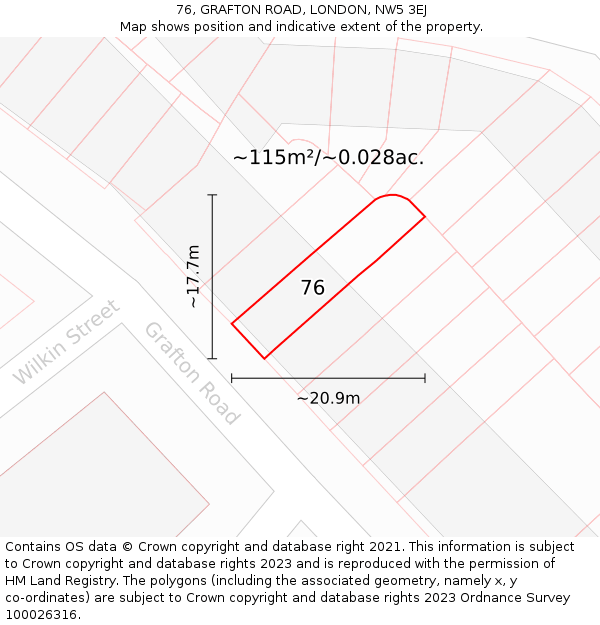76, GRAFTON ROAD, LONDON, NW5 3EJ: Plot and title map