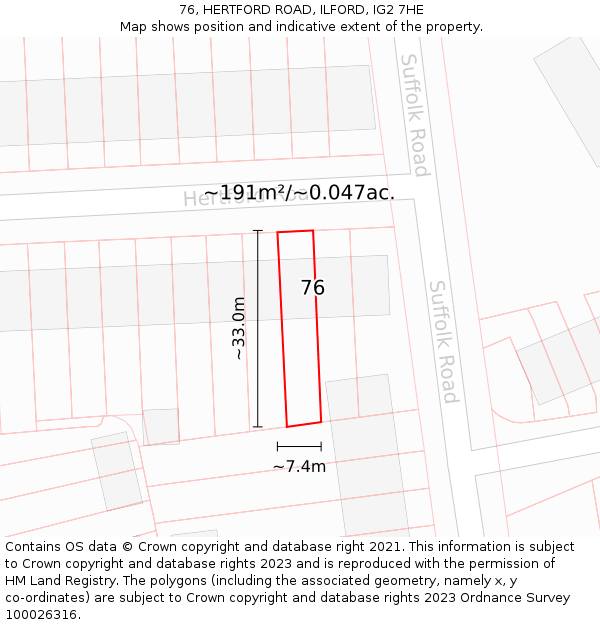 76, HERTFORD ROAD, ILFORD, IG2 7HE: Plot and title map
