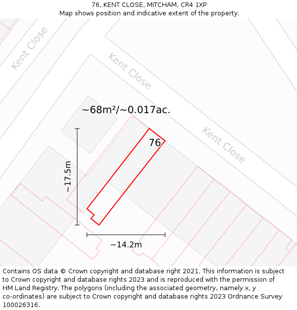 76, KENT CLOSE, MITCHAM, CR4 1XP: Plot and title map