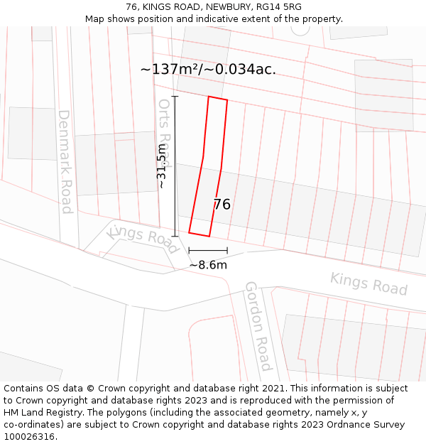 76, KINGS ROAD, NEWBURY, RG14 5RG: Plot and title map