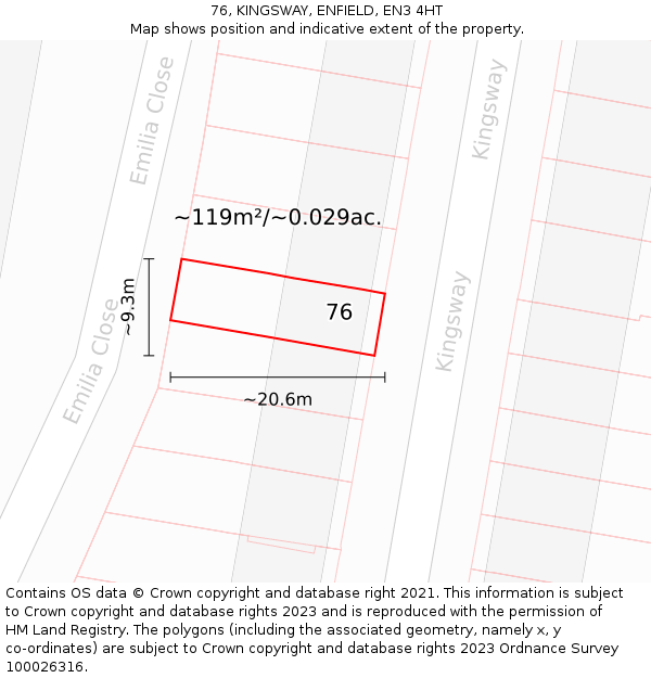 76, KINGSWAY, ENFIELD, EN3 4HT: Plot and title map