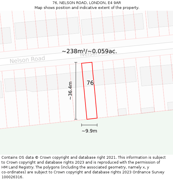 76, NELSON ROAD, LONDON, E4 9AR: Plot and title map
