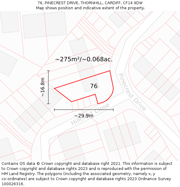 76, PINECREST DRIVE, THORNHILL, CARDIFF, CF14 9DW: Plot and title map