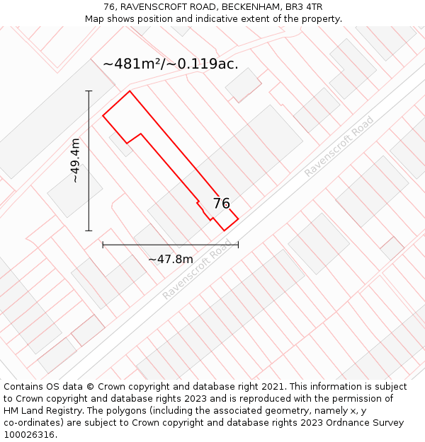 76, RAVENSCROFT ROAD, BECKENHAM, BR3 4TR: Plot and title map