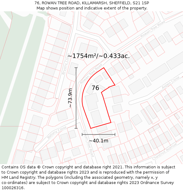 76, ROWAN TREE ROAD, KILLAMARSH, SHEFFIELD, S21 1SP: Plot and title map