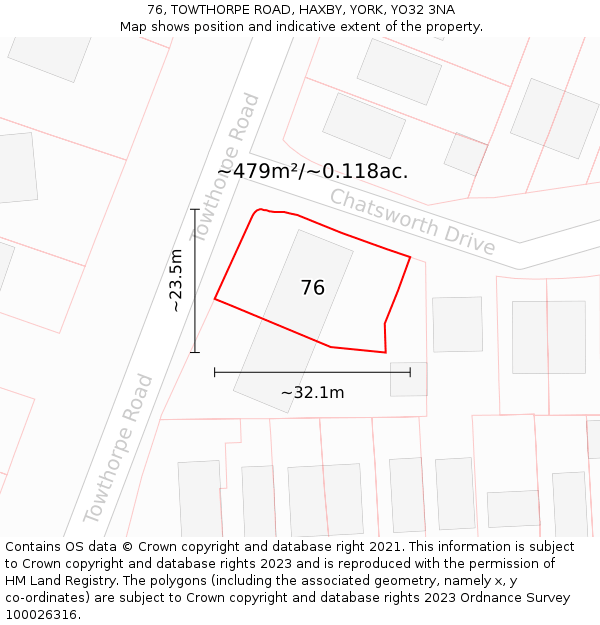 76, TOWTHORPE ROAD, HAXBY, YORK, YO32 3NA: Plot and title map