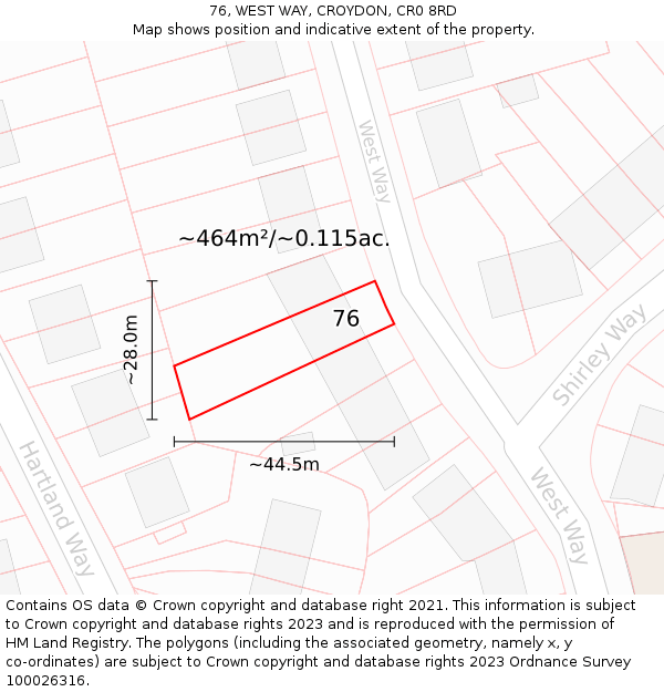 76, WEST WAY, CROYDON, CR0 8RD: Plot and title map