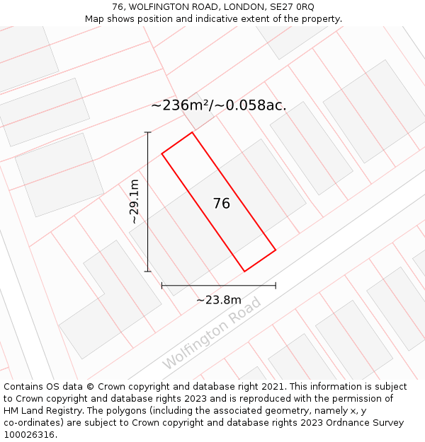 76, WOLFINGTON ROAD, LONDON, SE27 0RQ: Plot and title map